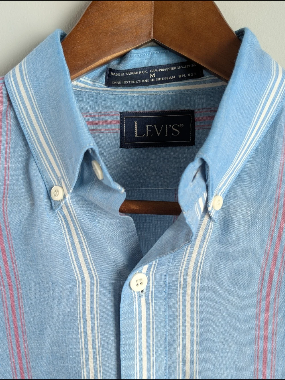 Vintage Levis Shirt Men's M Blue Striped Long Slv Button Down Western Cowboy 80s